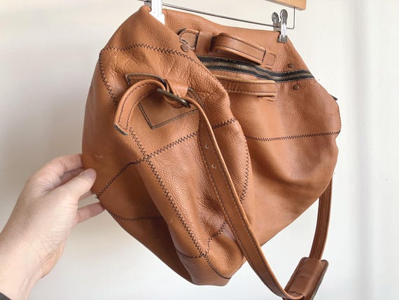 Vintage Large Patchwork Brown Leather Duffel Bag … - image 9