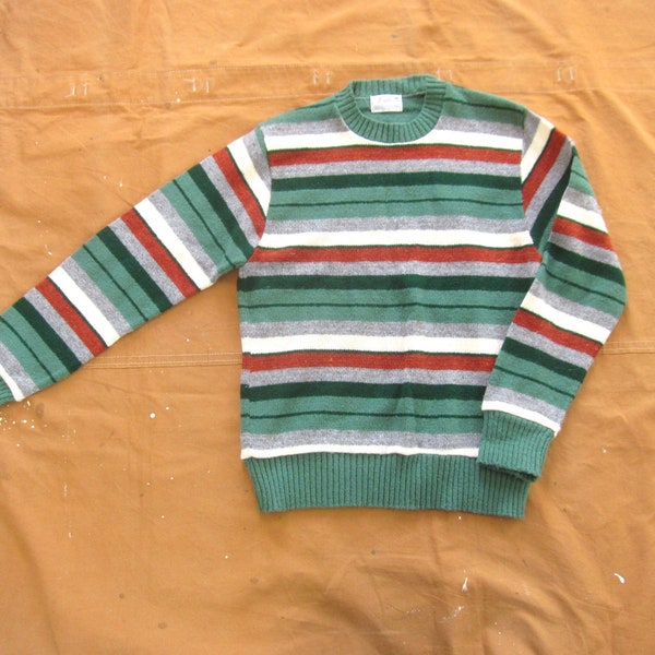 Small 70s Striped Knit Sweater / 100% Acrylic, 1970s, Horizontal Knit Stripes