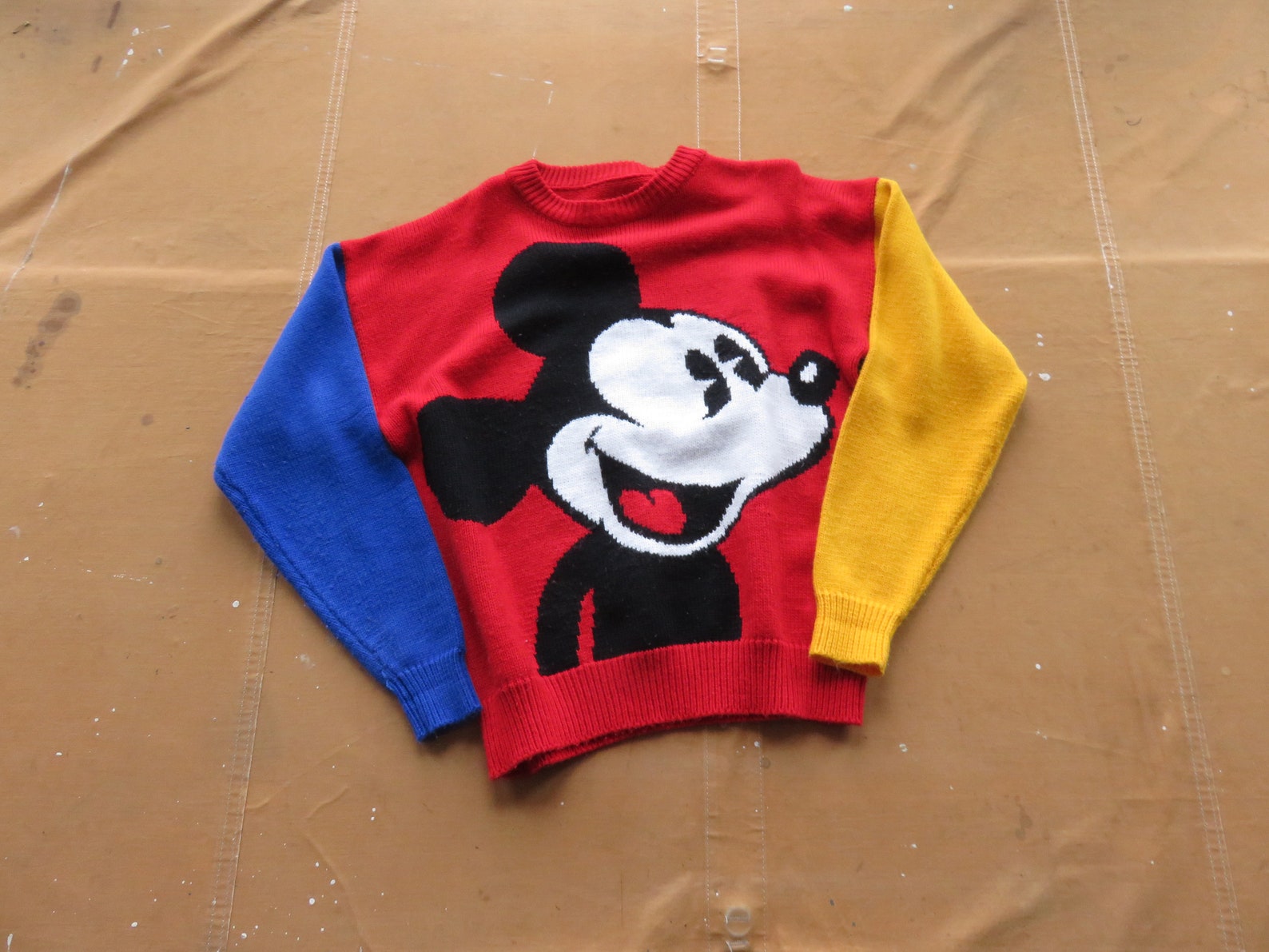 Large 90s Mickey Mouse Colorblock Sweater / Picture Knit Disney 1980s ...