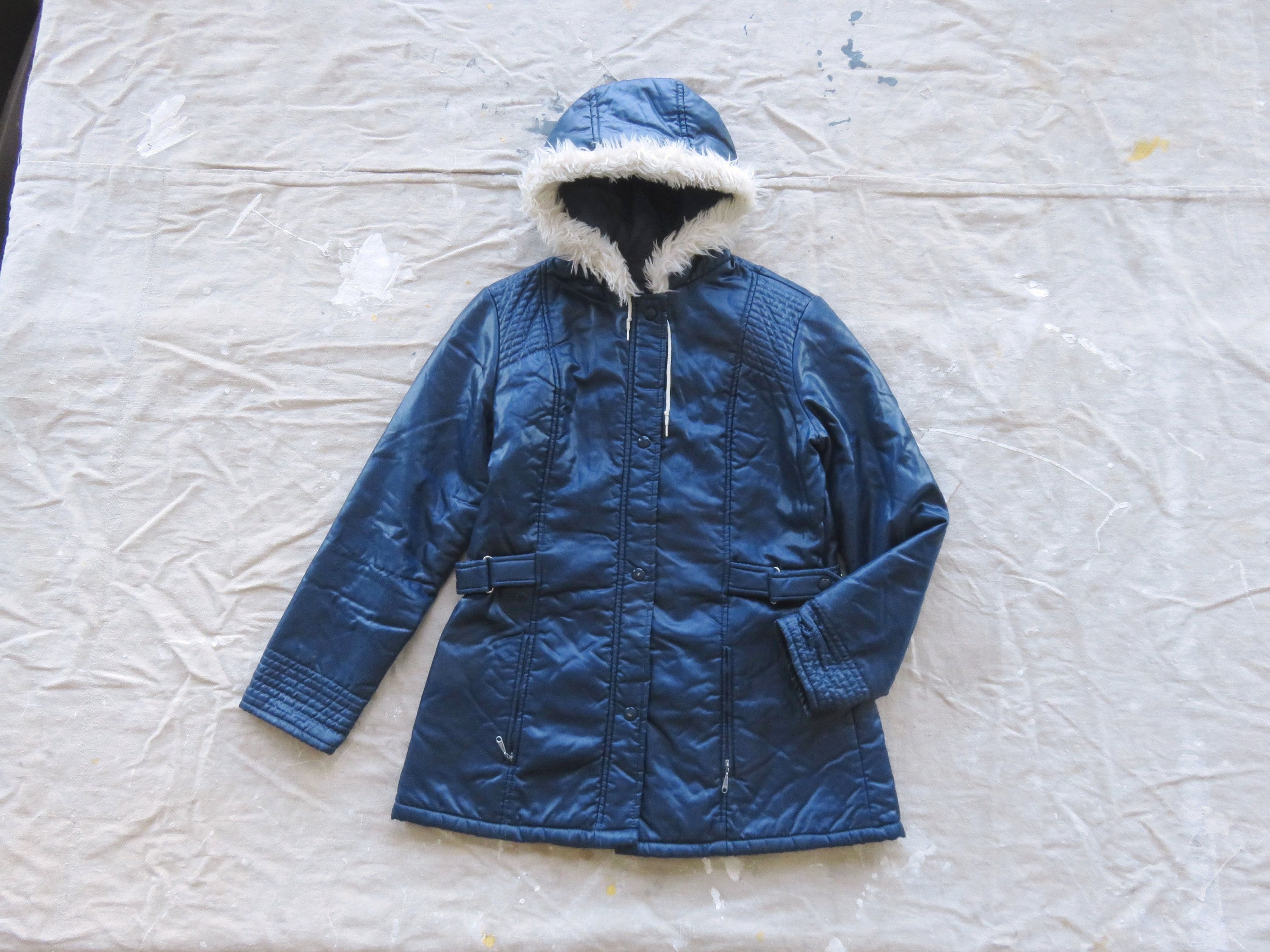 Blue jacket with fur hood hotsell