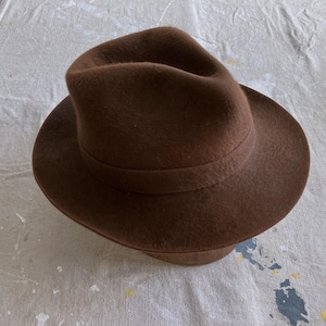 Small / 6 7/8 Brown Long Hair Fedora Hat / Men&#39;s Full Brim Barcelona Hat