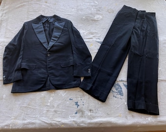 Vintage 1920's -unknown Maker- Tuxedo Jacket. Black Wool / Black