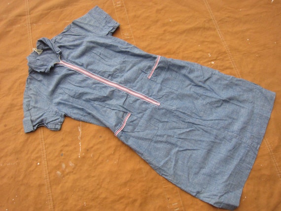 Medium / Large 70s Cotton Chambray Dress / Shift D