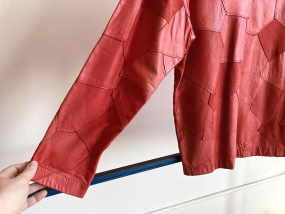 Small / Medium 80s Patchwork Red Suede & Leather … - image 5