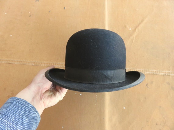 Antique 10s / 20s Stetson Bowler Hat / Black Felt… - image 4