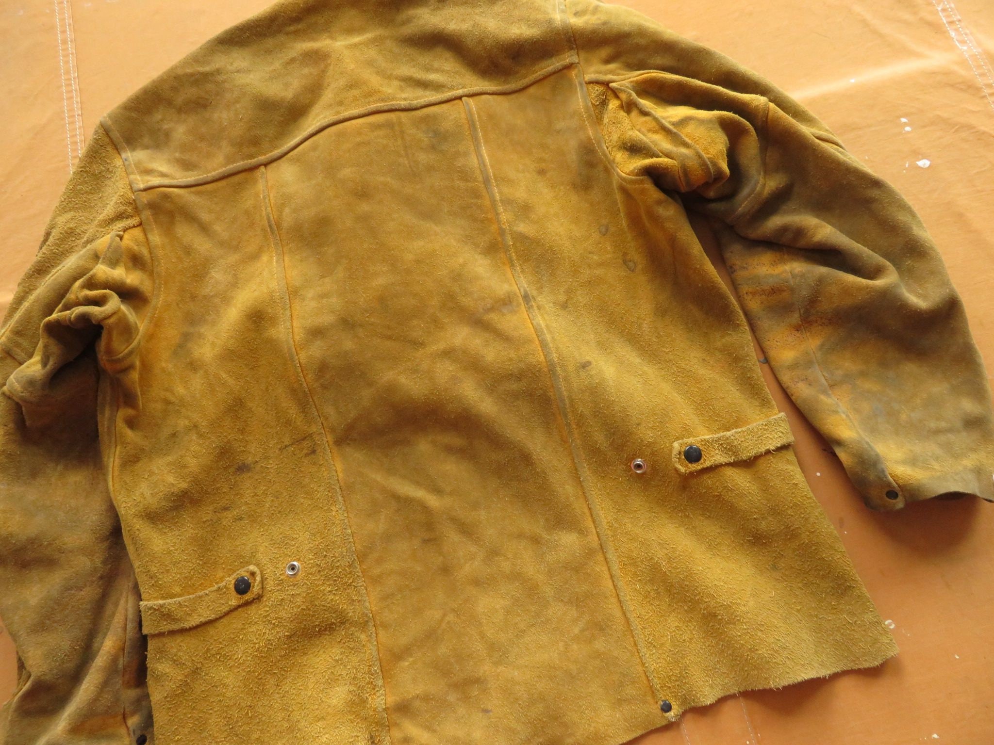 Large 90s Leather Welding Jacket / Heavily Distressed