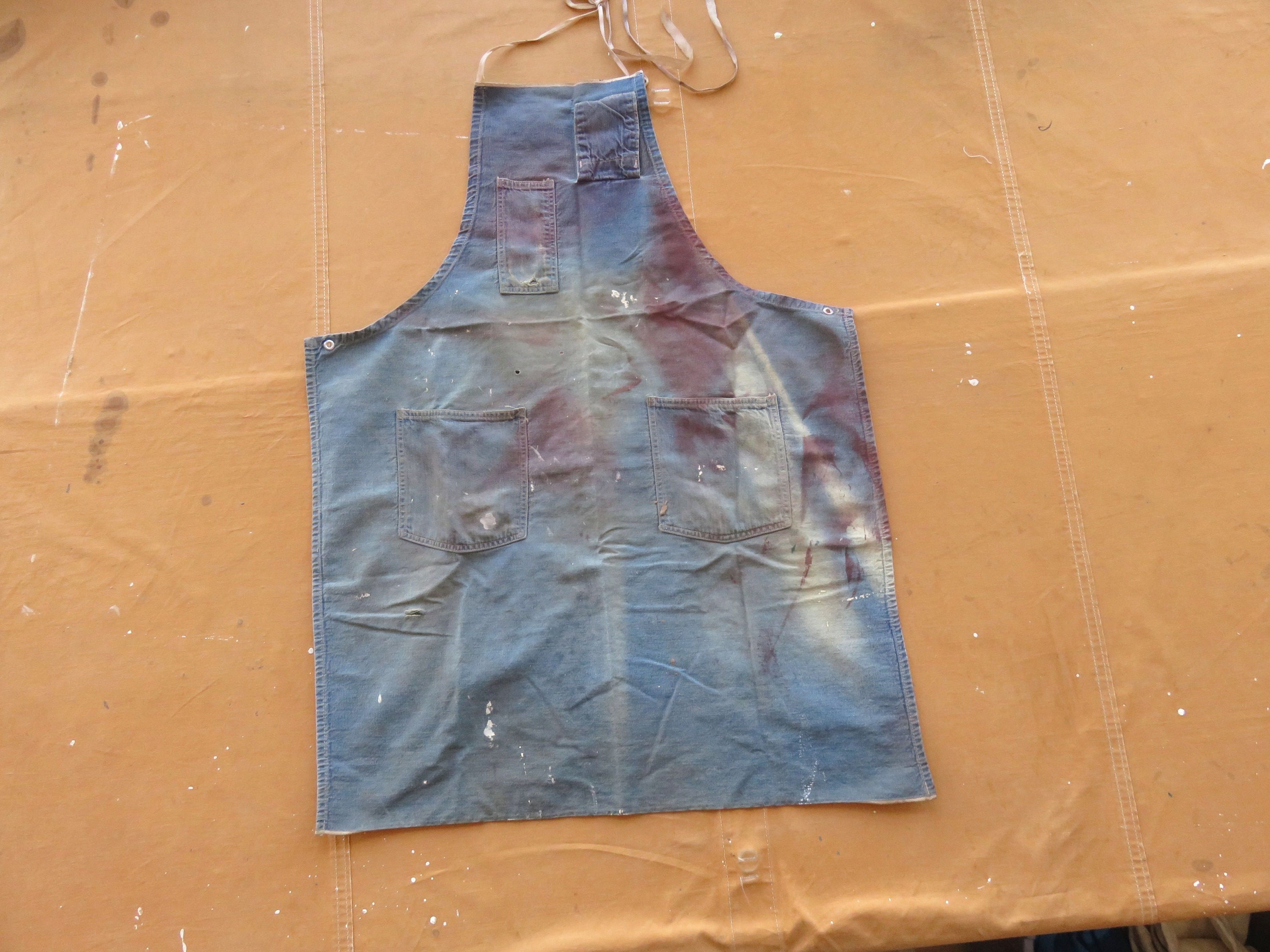 Vintage 40s Denim Work Apron / Selvedge Denim 1940s 1950s