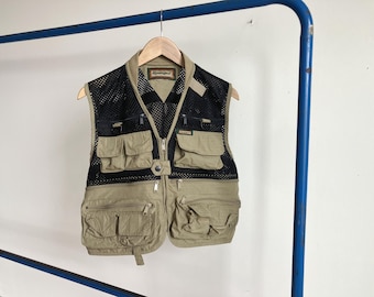 Gilet De Pêche Columbia Vintage Homme Taille M – Kaki, Multi-poches – Très Bon état