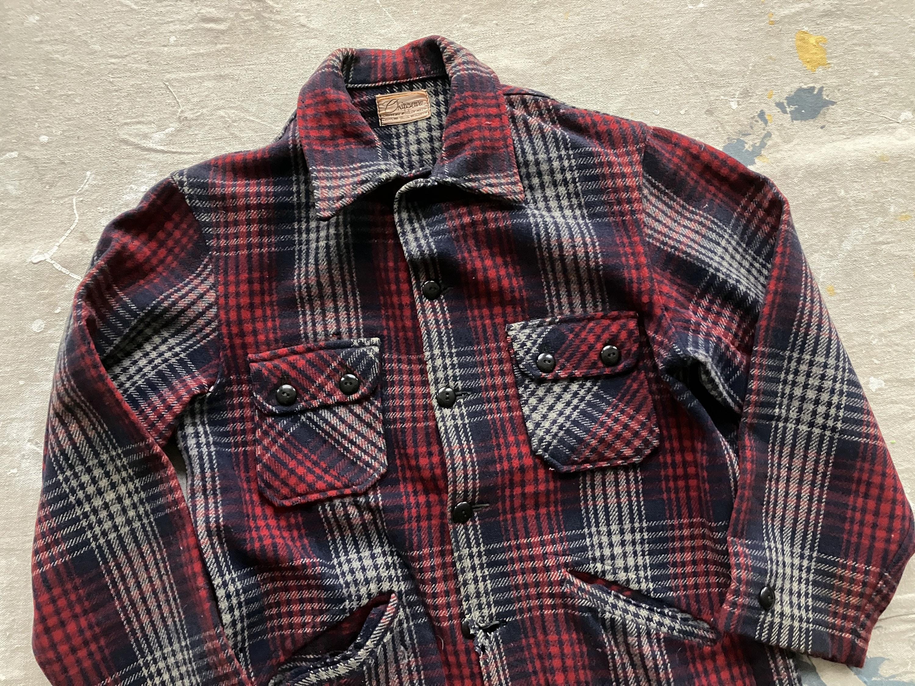 Small 40s Distressed Chippewa Woolen Mills Heavy Flannel Shirt