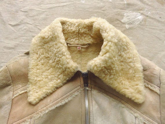 Small 70s Shearling Leather Patchwork Jacket / Ou… - image 3
