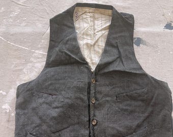 Medium 20s / 30s Checked Gray Wool Vest / Waistcoat Suit