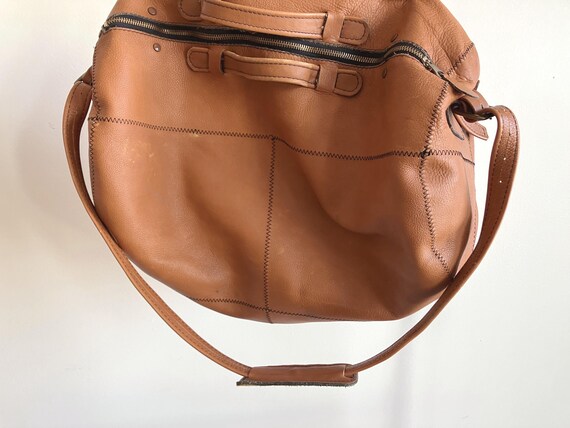 Vintage Large Patchwork Brown Leather Duffel Bag … - image 8