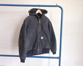 Small Women's Carhartt Black Hooded Jacket / Faded Lined Canvas