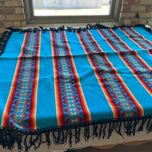 Vintage Pendleton Beaver State Shawl Blanket / Red Blue Wool
