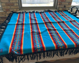 Vintage Pendleton Beaver State Shawl Blanket / Red Blue Wool