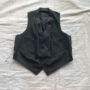 Medium / Large 20s Green-Black Wool Waistcoat Vest / Antique Six Button Vest 1920s Removable Cotton Chest Piece Four Pockets