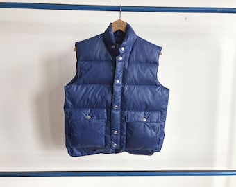 Vintage Down Puffer Vest Men's Large Blue Snap Flap Pockets, L - Etsy