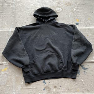 XL / XXL 90s Jerzees Faded Black Hooded Sweatshirt / Russell Solid Plain Blank Hoodie Black 80s 90s Made in USA Distressed Super Sweats