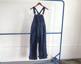 XS 40s Women's Denim Work Overalls / 1940s WW2 Double Side Snap Jeans