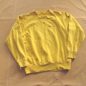 Large 90s Yellow Champion Spell Out Sweatshirt / Thrashed Mended Frayed Faded 1990s 90s