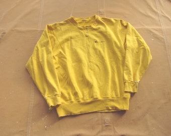 Large 90s Yellow Champion Spell Out Sweatshirt / Thrashed Mended Frayed Faded 1990s 90s