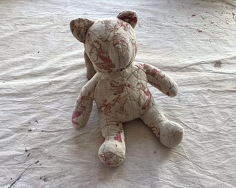 Vintage 50s Handmade Rodeo Cowboy Quilt Bear / Teddy Bear Quilted Patchwork Folk Art