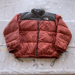 Large / XL 00s North Face Puffer Parka / Down Puffy Jacket Rust Orange Brown 1990s Hooded Winter Jacket