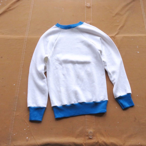 XS / Small 80s Two Tone Sweatshirt / White Blank Ringer 1980s 1990s