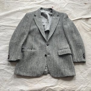 Abrigo deportivo Harris Tweed de los años 80, talla mediana/talla 40/42, chaqueta de lana gris jaspeada con diseño de espiga de los años 80, talla pequeña de Justers