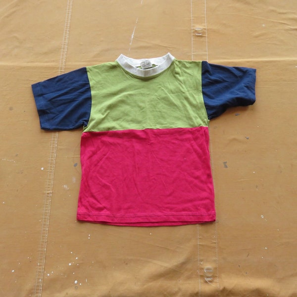 XS 90s Color Block Cotton Shirt / Bugle Boy 1990s Youth Size T-shirt Solid Colors Colorblock