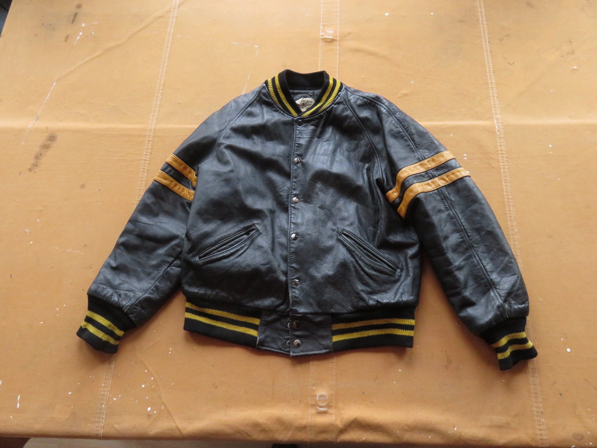 Mens Black Leather Bomber Jacket 80s - Etsy