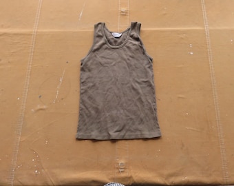 XS 60s Brown Cotton Tank Top / JC Penney Towncraft 1960s Earth Tones Distressed Fray Faded T-shirt
