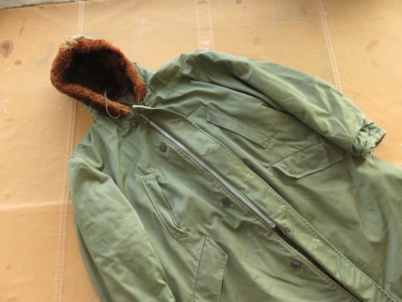 Large / XL 50s Army Style Parka Jacket / Hooded F… - image 2