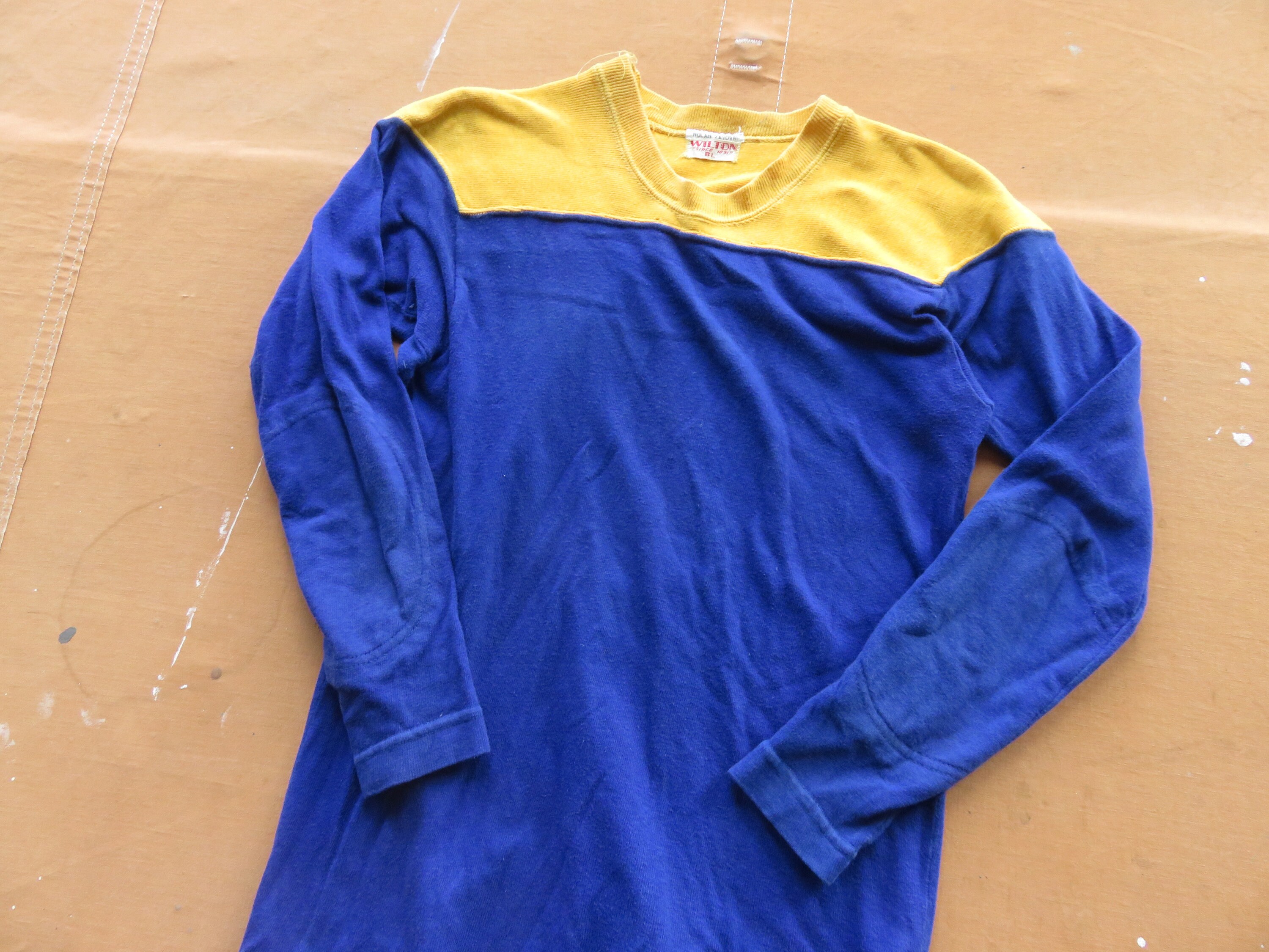 XS 50s Cotton Football Jersey / Two Tone Yellow Blue 1940s 1950s