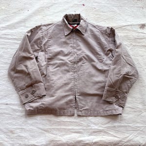 Large / XL 70s Distressed Twill Work Jacket / Unitogs Cropped Mechanic&#39;s Gas Station Jacket Zip Zipper Cotton Polyester