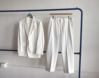 Size 40 80s Oscar de la Renta White Cotton Summer Suit / Orleans 1980s Men's