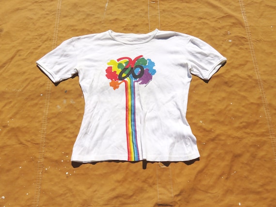 Large 80s Women's Cotton Rainbow T-shirt / 26, 19… - image 2