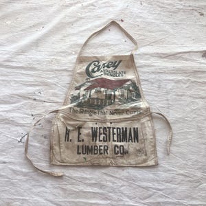 Vintage 40s Shingle Company Canvas Shop Apron / Distressed Faded Carpenter&#39;s Work Apron Riveted