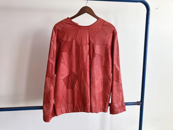 Small / Medium 80s Patchwork Red Suede & Leather … - image 10