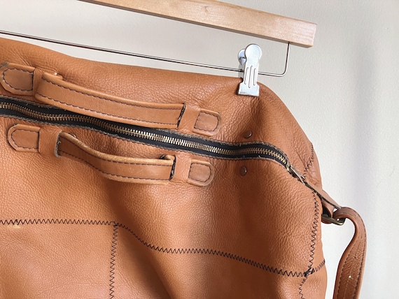 Vintage Large Patchwork Brown Leather Duffel Bag … - image 5