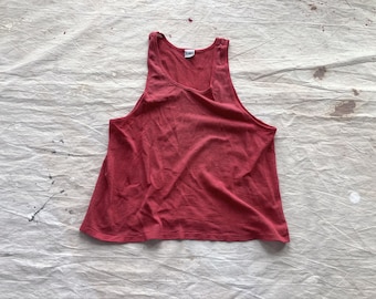 Large / XL 80s Mesh Red Tank Top / Net Sleeveless Muscle Shirt 1970s 1980s Sheer See Through