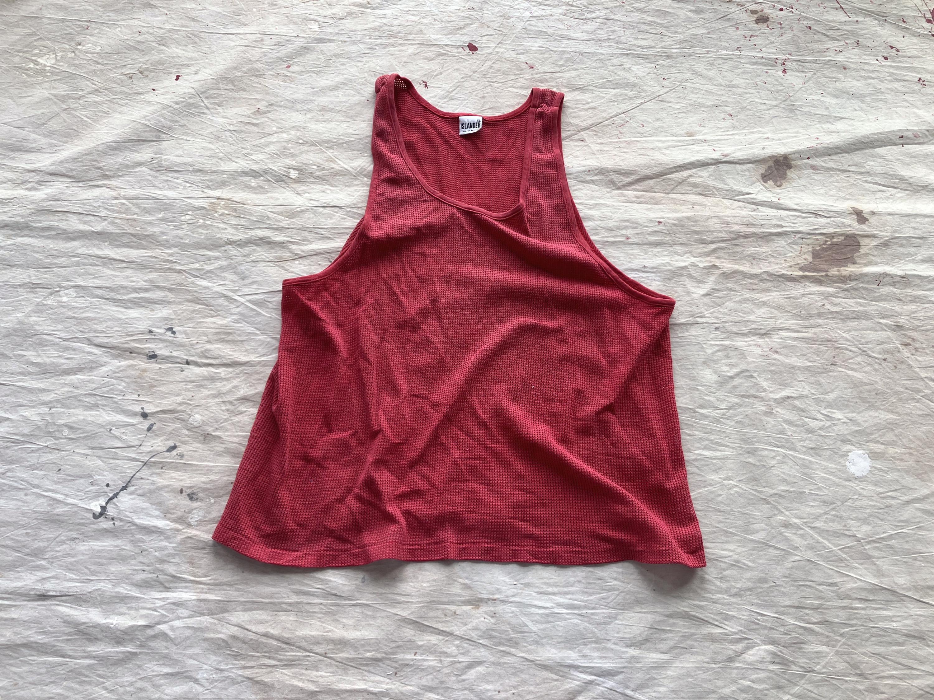 ラージ/XL 80年代 メッシュ レッド タンクトップ/ネット ノースリーブ 