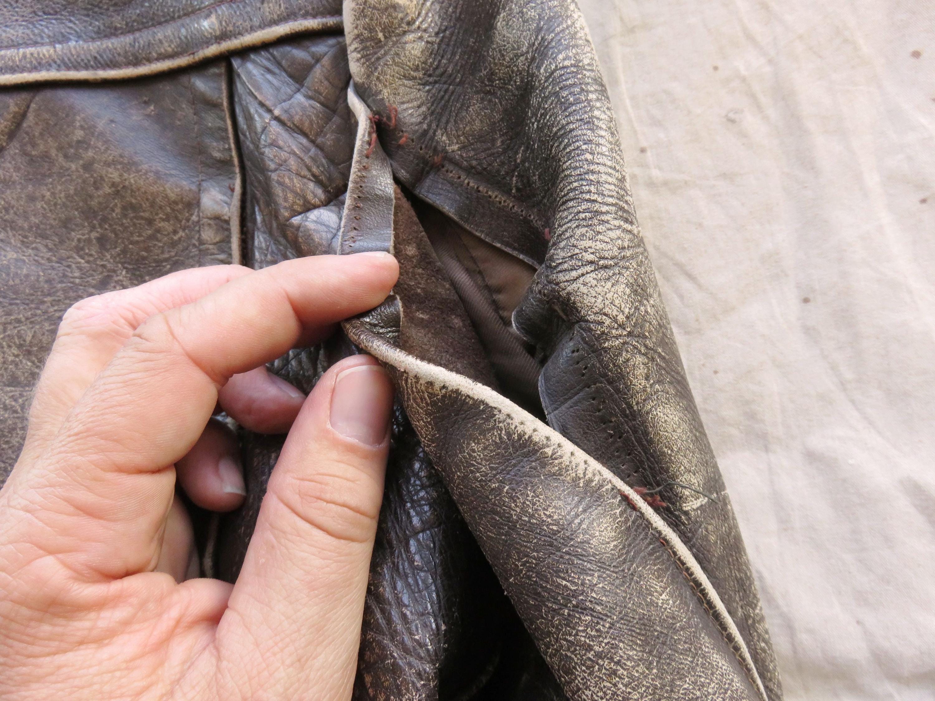 30s 40s Germany Vintageモーターサイクル レザージャケット 30's】German Vintage Double Breasted Motorcycle Leather Jacket