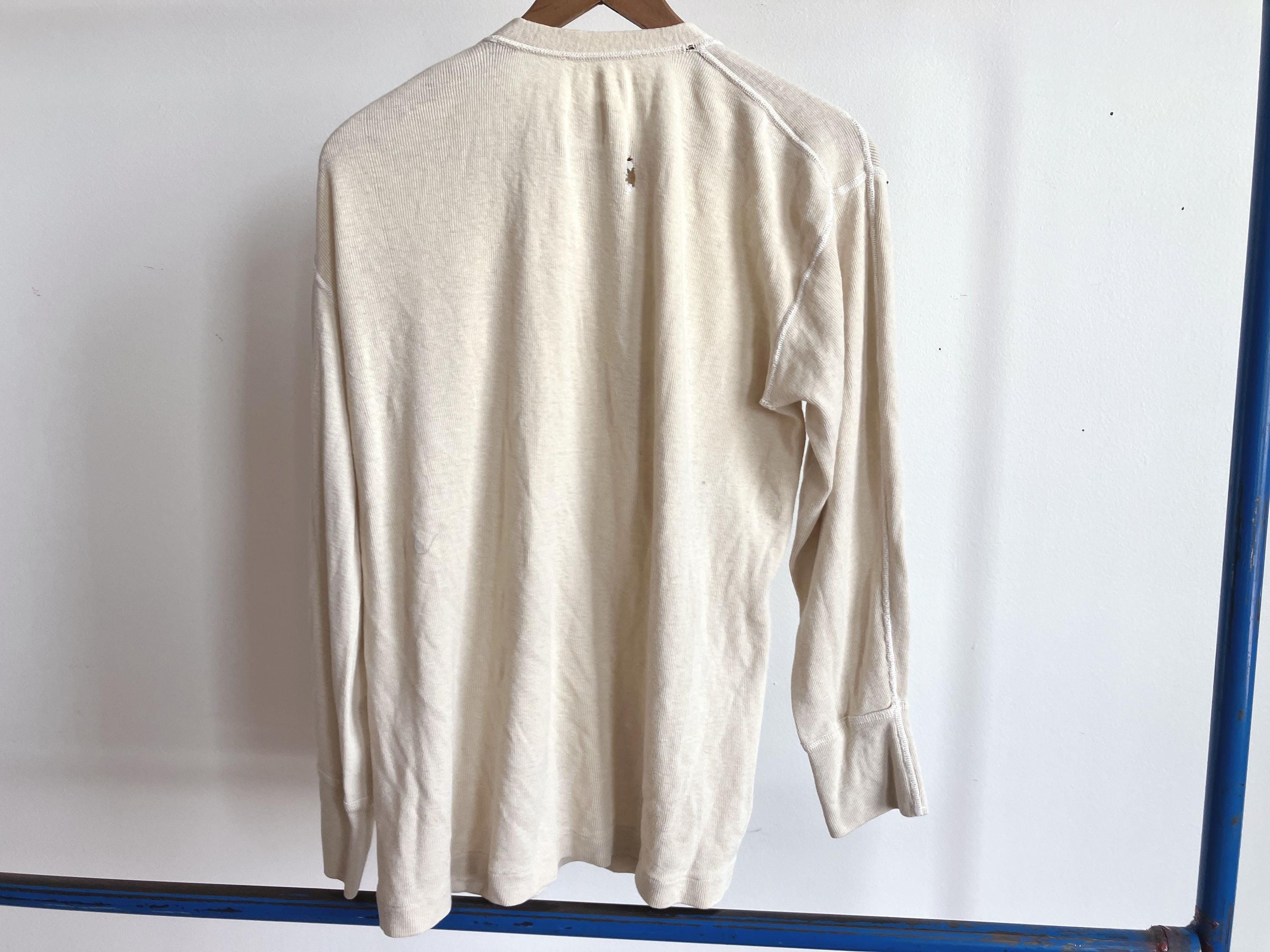 Medium 80s Distressed US Army Henley Thermal Shirt / Wool Cotton