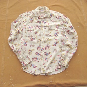 Small 50s Cowboy Flannel Western Shirt / Pearl Snap Sawtooth Pockets 1950s Wild West Handmade Rodeo Shirt Button Down