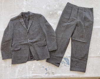Size 42 / 33 Waist 40s / 50s Tweed Flecked Wool Suit / Brown Fleck Men's Two Piece Suit Gibraltar Twist Maurice Rothschild Don Richards