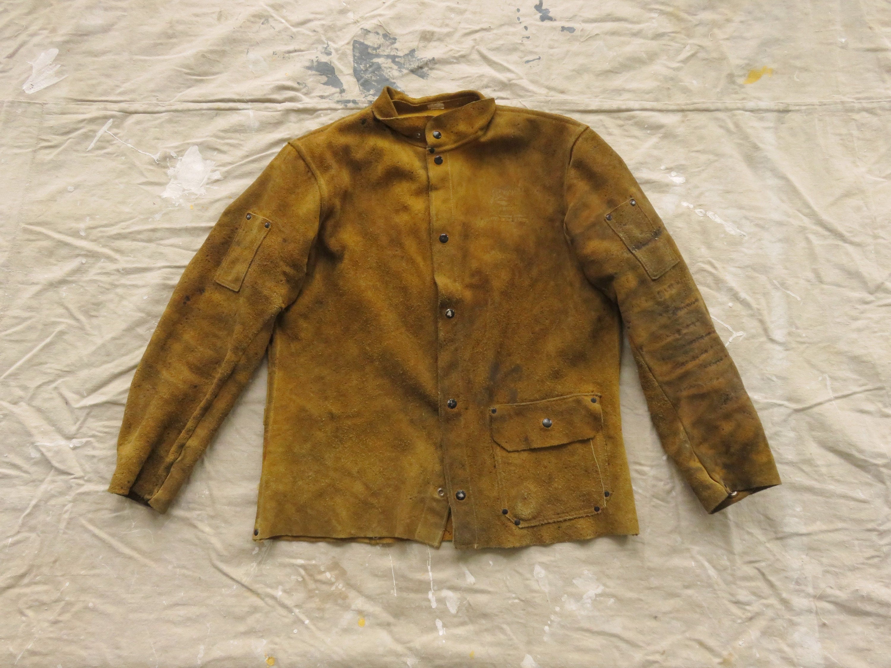 Large / XL 90s Leather Welding Jacket / Heavily Distressed Cowhide Roughout  Leather Work Jacket Yellow Brown 1 - Etsy