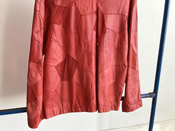 Small / Medium 80s Patchwork Red Suede & Leather … - image 14