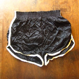 XS 70s Satin Athletic Shorts / Shiny, Black White, Nylon, Stripes, 1970s Gym Shorts, Sexy 24 26
