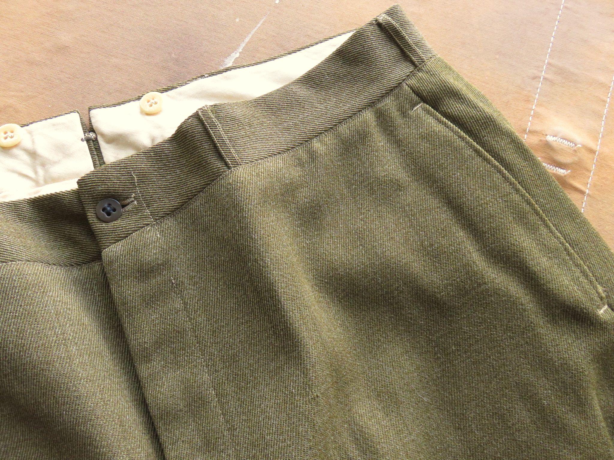 38 X 30 40s Whipcord Wool Pants / Green Wool Twill 1940s